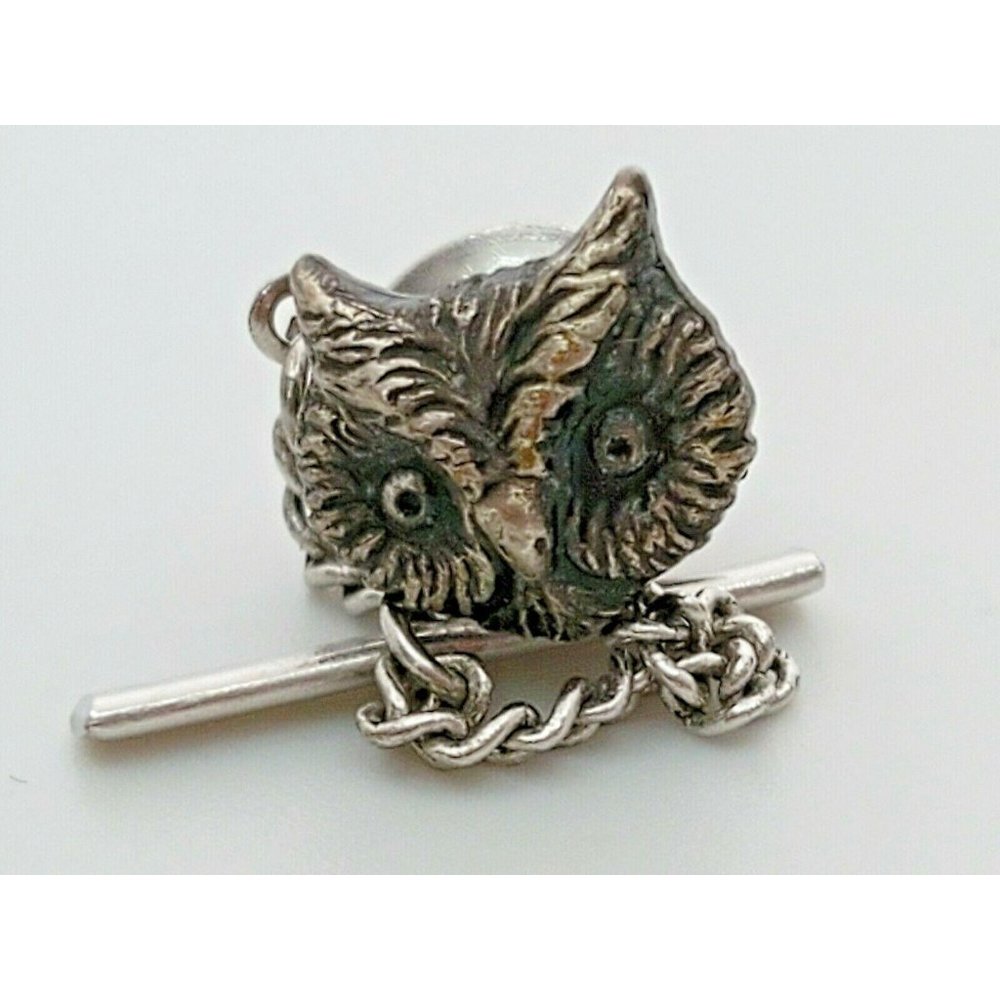 Men's Tie Pin Clip Tacks Clasp Mini Owl Head Pewte